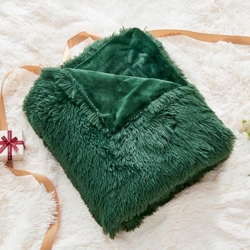GONAAP Fuzzy Faux Fur Twin Blanket for Couch, Dark Green, 60"x80" - color: Dark Green, size: Twin(60"x80")