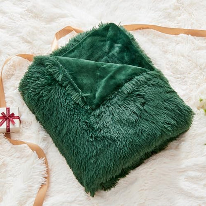 GONAAP Fuzzy Faux Fur Twin Blanket for Couch, Dark Green, 60"x80" - color: Dark Green, size: Twin(60"x80")