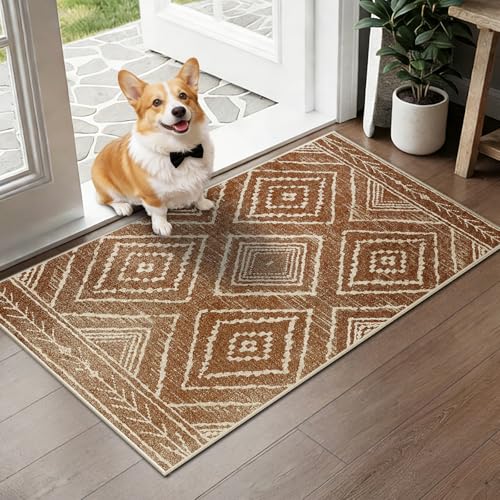 BESTSWEETIE 2'x5' Washable Area Rug for Living Room Runner Yellowbrown - color: Yellowbrown/Cream, size: 5' x 2' (Rectangular)
