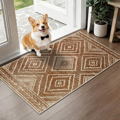 BESTSWEETIE 2'x5' Washable Area Rug for Living Room Runner Yellowbrown - color: Yellowbrown/Cream, size: 5' x 2' (Rectangular)
