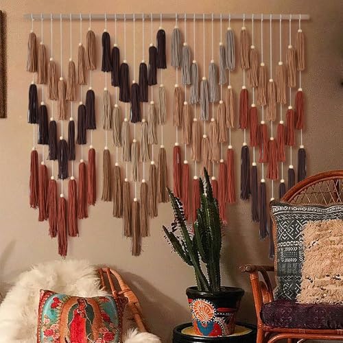 Macrame Wall Hanging Yarn Boho Handmade Wave Tassel Home Decor 47"W*39"L - color: Multi