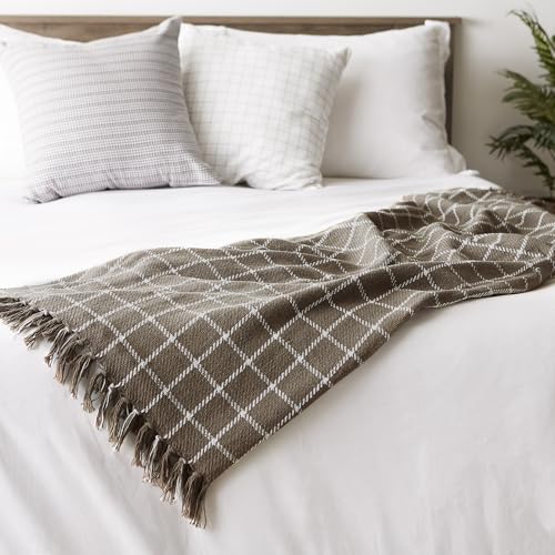 DII Transitional Checked Plaid Woven Throw, 50x60, Brown - color: Brown, size: 50x60"