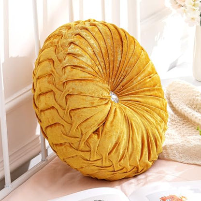 Drydiet 1 Pcs Round Pumpkin Throw Pillow Fall Pillow(Velvet Gold,15'') - color: Velvet Gold, size: 15''