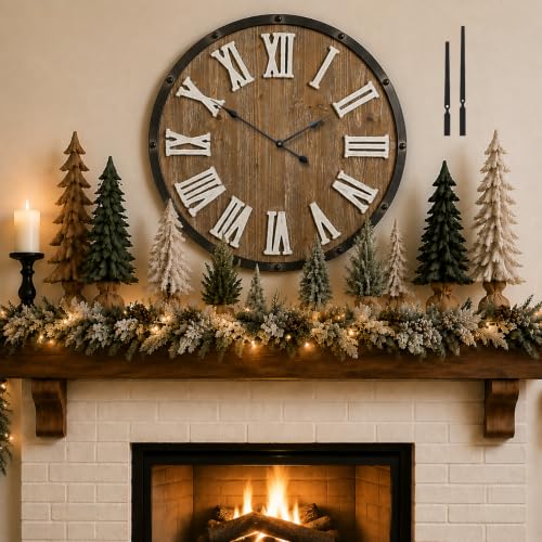 Oversized 30" Farmhouse Wall Clock, Rustic Wood Round Timepiece with Raised Roman Numerals, Black Metal Frame, Silent Quartz, Durable & Easy-to-Clean, Living Room & Entryway Decor (Weathered Brown) - color: Weathered Brown, size: Oversized 30 Inches