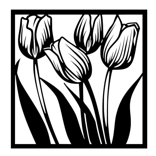 Metal Wall Decor | 17'' x 17'' x 0.05'' Tulips Art Themed Wall Decorations | Handmade Indoor and Outdoor Wall Art (17'' x 17'', Tulips, Black) - size: 17'' x 17'', style: Tulips