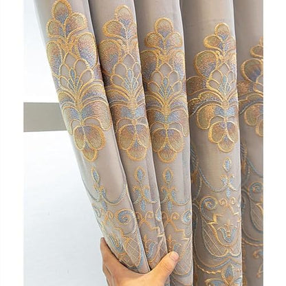 Amidoudou European Curtains with Valance, Double Layer, Grey, 51x90 Inch - color: Grey, size: 51"W x 90"L (Pack of 2)