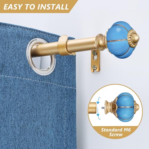 Ceramic Curtain Rods for Windows 18 to 55 Inch 1 Inch Adjustable - color: Gold Blue, size: 18"-55"