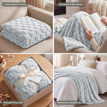 Utopia Bedding Plush Checkered Fleece Blanket Cool Grey Throw, 50x60 Inch - color: Cool Grey, size: Throw