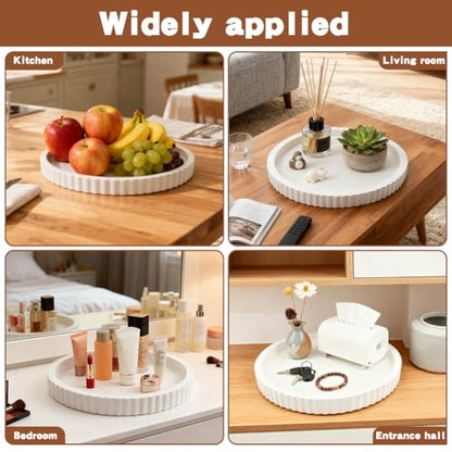 White Round Wood Tray, 11 in Fluted Vanity Tray - color: White
