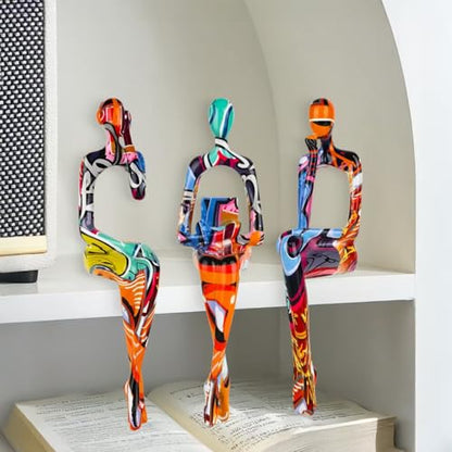 3Pcs Graffiti Abstract Women Thinker Sculptures,Resin Figurine Decor - color: Graffiti B