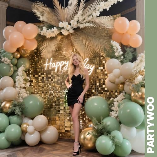 PartyWoo Pink and Green Balloons 66pcs 12 Inch Gold White Green Balloons - color: Green-3326