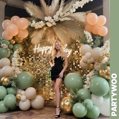 PartyWoo Pink and Green Balloons 66pcs 12 Inch Gold White Green Balloons - color: Green-3326