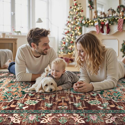 U'Artlines 3' x 18' Boho Hallway Runner Rug, Washable Carpet, Rust＆Teal - color: Rust＆teal, size: 3' x 18' (Runner)