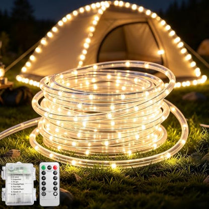 Pooqla Battery String Lights Outdoor, 100LED Warm White Rope Lights - color: Warm White, size: 100LED×1
