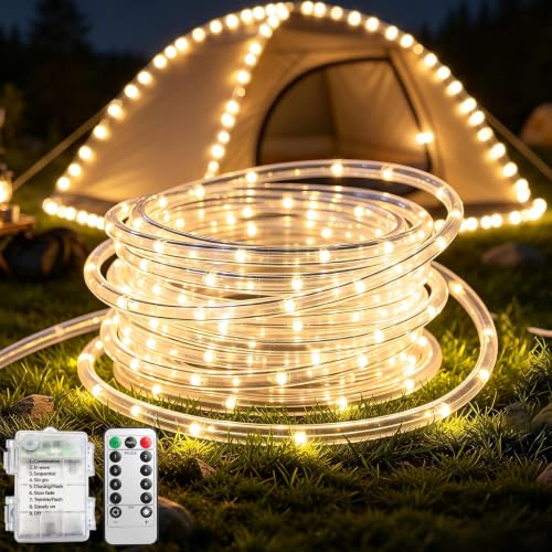 Pooqla Battery String Lights Outdoor, 100LED Warm White Rope Lights - color: Warm White, size: 100LED×1