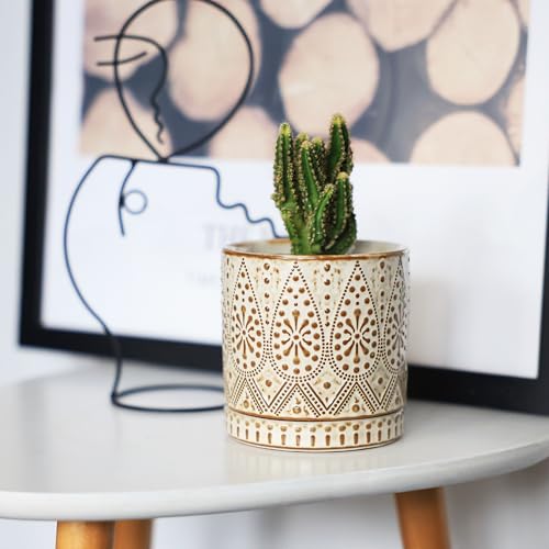 Gepege Ceramic Succulent Pots, 4 Inch Small Plant Pots with Drainage - color: White, size: 4 Inch - Set of 4