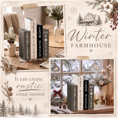 Rustic 4Pcs Winter Wooden Decor,Farmhouse Christmas Snowflake Book for Home - style: Snowflake
