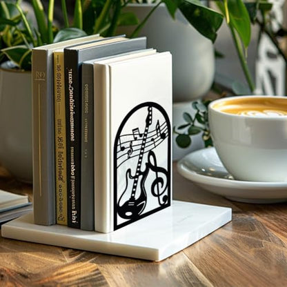 Peacoblue 5.3"x4.3"x7.9" Metal Bookends, Heavy Duty Book Ends for Shelves - style: Guitar and Music Note