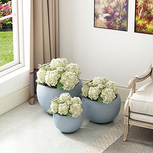 Kante Set of 3 Blue Gray Concrete Bowl Round Planters for Modern Home - color: Gray, size: 19.9"D + 15.7"D + 11.8"D