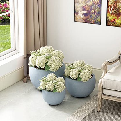 Kante Set of 3 Blue Gray Concrete Bowl Round Planters for Modern Home - color: Gray, size: 19.9"D + 15.7"D + 11.8"D