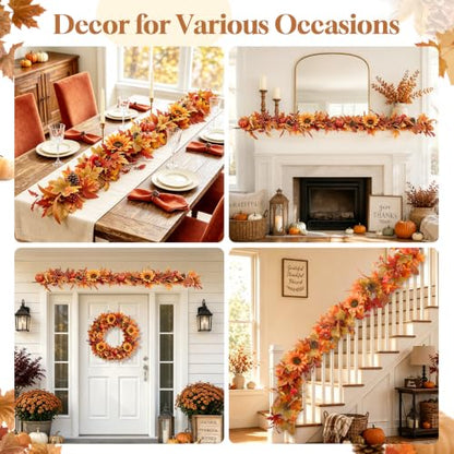 Fall Garland for Mantle, Thanksgiving Autumn Leaves Garlands for Decoration - size: 6 Ft Fall Garland