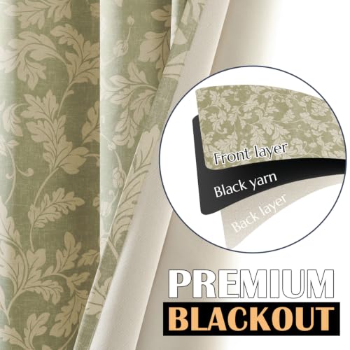 jinchan Green Floral Curtains 84 Inch Room Darkening Grommet 2 Panels - color: Sage, size: 50"W x 84"L (Pack of 2)