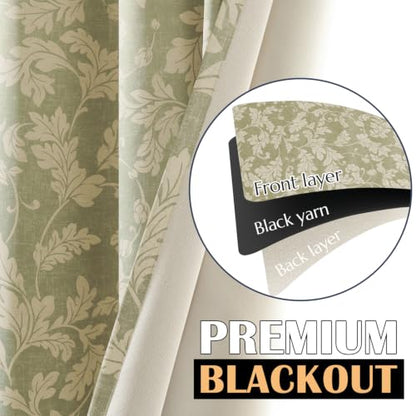 jinchan Green Floral Curtains 84 Inch Room Darkening Grommet 2 Panels - color: Sage, size: 50"W x 84"L (Pack of 2)