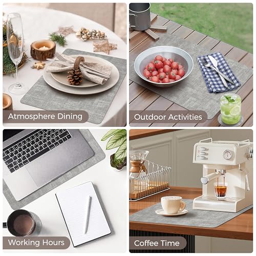 NCUE Vinyl Placemats Set of 4, 17"x12" Wipeable Place Mats with Coasters - color: Light Grey, size: Set of 4
