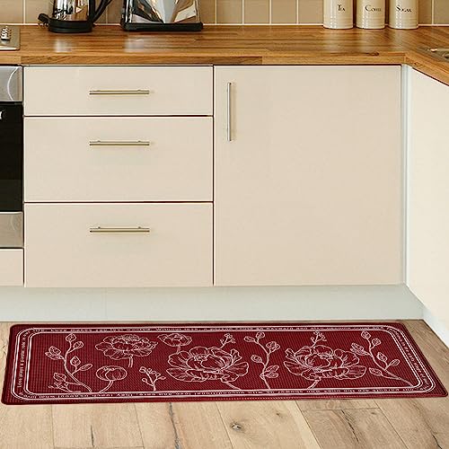 Kitchen Floor Mat Set of 2, Anti Fatigue Kitchen Mat 17"x59"+17"x29" - color: Red, size: 17"x59"+17"x29"