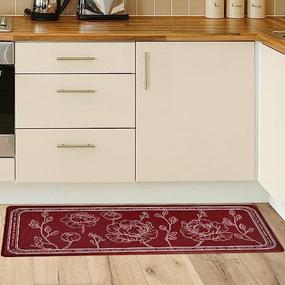 Kitchen Floor Mat Set of 2, Anti Fatigue Kitchen Mat 17"x59"+17"x29" - color: Red, size: 17"x59"+17"x29"