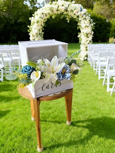 White Card Box with Slot, Wedding Card Boxes for Reception with Flower Trough, Elegant Suggestion Box for Gift Cards Envelope, Perfect for Birthday Bridal Shower Graduation Party Table Decor - style: Special