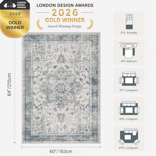 Rugxara Area Rugs 5x7, Washable Rugs for Living Room,Bedroom,Blue Rug - color: Blue & Grey, size: 5' x 7' (Rectangular)