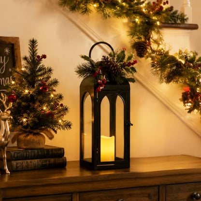 Bdor 16 Inch Black Metal Christmas Lantern with Remote LED Candle and Timer