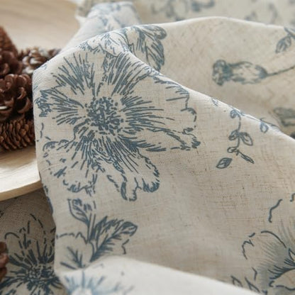 jinchan Blue Floral Linen Kitchen Tier Curtains and Valance Set 3 Pieces - color: Alice | Blue on Linen, size: 26"W x 36"L (Pack of 3)
