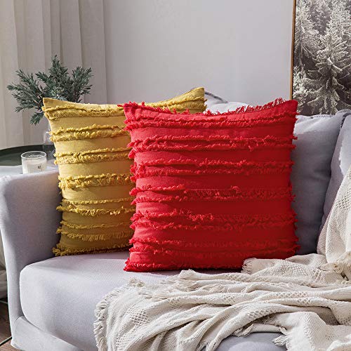MIULEE Mustard Yellow Throw Pillow Covers Linen Striped Boho20x20, Inch - color: Yellow, size: 20" x 20" (Pack of 2)