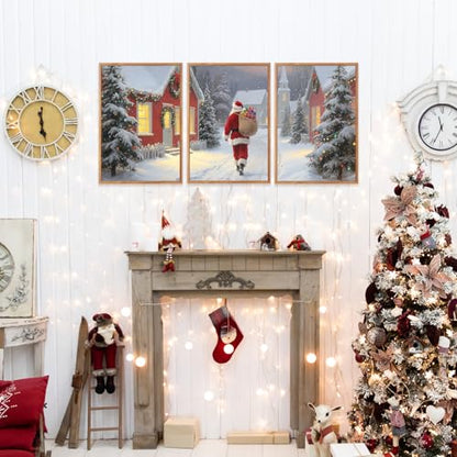 Aurlan 3 Pcs Santa Is Coming To Town Framed Wall Art 12x16 Inch - color: Santa Claus is Coming to Town, size: 12"L x 16"W