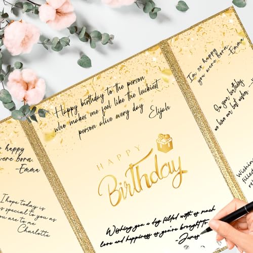 Crenics Gold Happy Birthday Guest Signature Book Alternative 18" x 12" - color: Gold and White