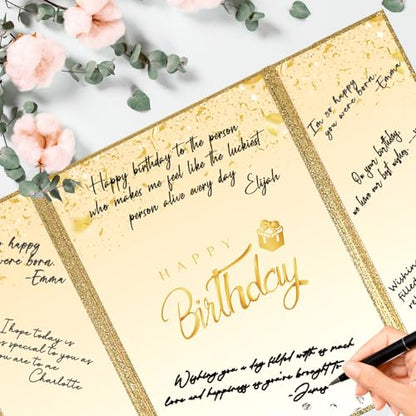 Crenics Gold Happy Birthday Guest Signature Book Alternative 18" x 12" - color: Gold and White
