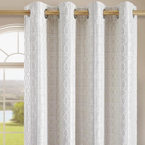 Cream and Silvery 100% Blackout Curtains 84 Inch Length 2 Panels, Jacquard Thermal Insulated Noise Reducing Grommet Drapes for Bedroom Living Room, 2pcs, 52" W x 84" L - color: Cream and Silvery, size: 52"W x 84"L (Pack of 2)