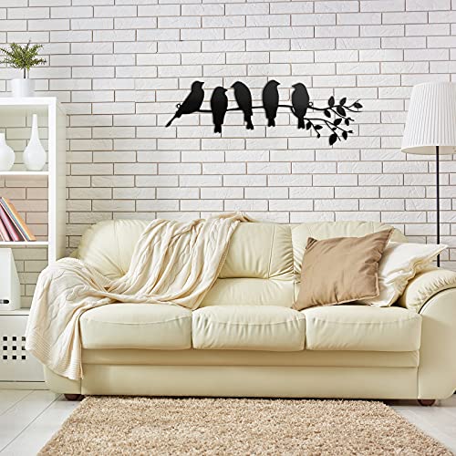 Ferraycle Metal Bird Wall Art, Birds on Branch Sculpture, Black - color: Black