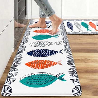 Kitchen Rugs for Floor 2 Pcs Memory Foam Padded Anti Fatigue Kitchen Mat - color: Fish-01