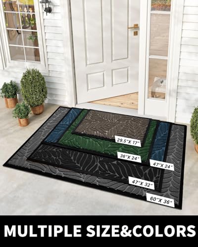 Yimobra Leaf Pattern Door Mat, 36 x 24 in, Black - color: Black, size: 36x24 in