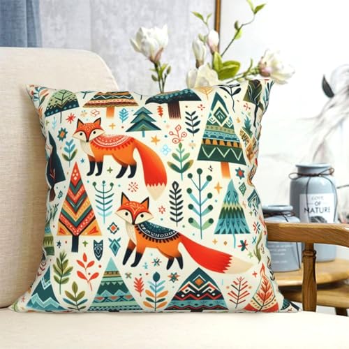 Folk Art Foxes and Trees Pattern Throw Pillow Covers 18 Inch - color: Color-25, size: 18" x 18" (Pack of 1)