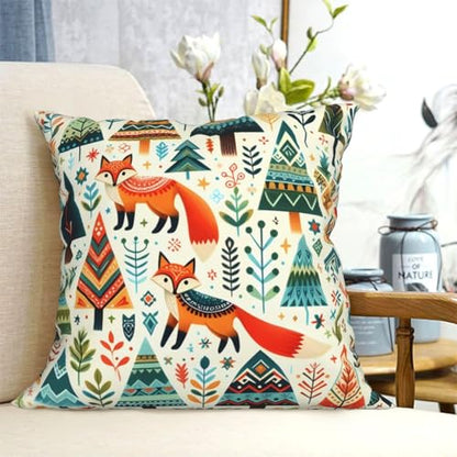 Folk Art Foxes and Trees Pattern Throw Pillow Covers 18 Inch - color: Color-25, size: 18" x 18" (Pack of 1)