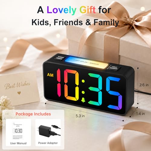 DreamSky Small Digital Alarm Clock with Night Light for Kids Bedroom - color: Dark Black Case Rgb Digits