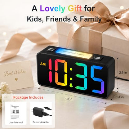 DreamSky Small Digital Alarm Clock with Night Light for Kids Bedroom - color: Dark Black Case Rgb Digits