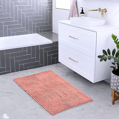 FRESHMINT Chenille Bathroom Rugs Mat 24"x17",Non-Slip Bath Mat for Bathroom Floor & Bathtub, Washable Soft Shower Shag Bath Rugs, Durable Fluffy Thick Water Absorbent Microfiber Shower Mat, Coral - color: Coral, size: 1'5" x 2' (Rectangular)