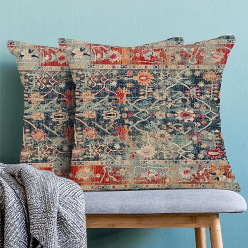 Carpet Rug Navy Blue Red Boho Throw Pillow Covers 16x16 Set of 2 - color: Boho-19, size: 16" x 16" (Pack of 2)