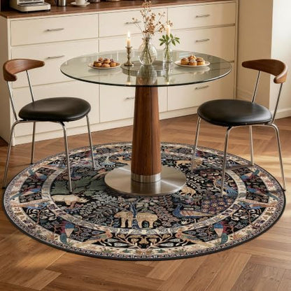 4ft Round Rug Circular Animal Print Area Rug Low Pile Indoor Rug - color: Black/Multi, size: 4' (Round)