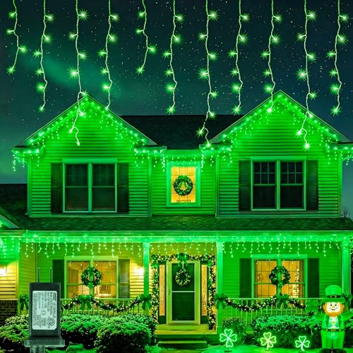 300LED Icicle Lights for Outside,Green Curtain Lights - color: Green